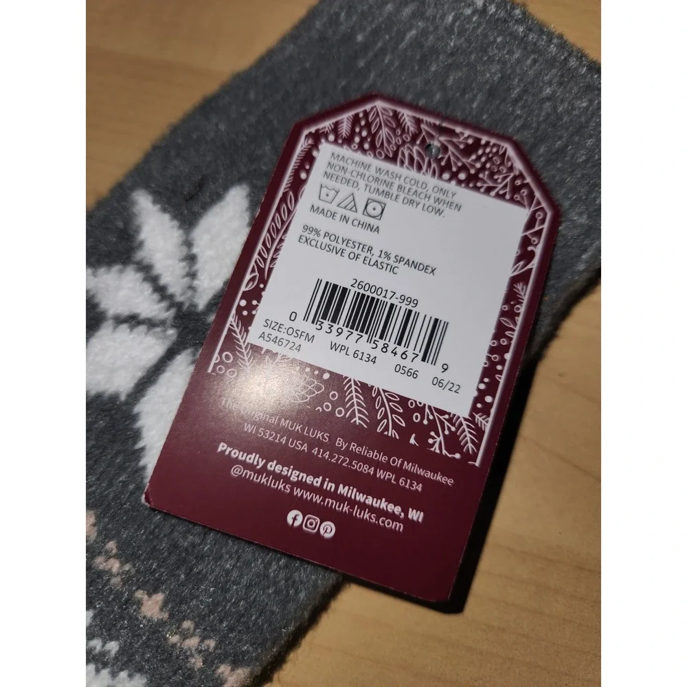 Muk Luks: Wear Your Way of‎ Life Crew Length Socks Women's Size 6-11 Grey~NEW